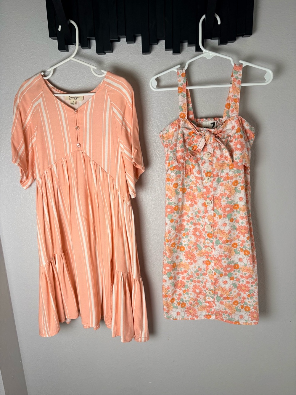Set Of 2 Dresses Girls Size 7 Bundle Peach Floral and Peach Striped Casual